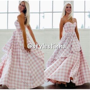 Anthropologie Pink and White Strapless Gown for Prom